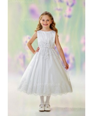 Girls Dress Style 0613218 Ivory Tea-length Lace Bateau A-line Dress in Choice of Colour