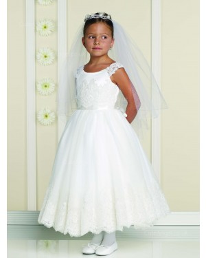 Girls Dress Style 0613418 Ivory Ankle Length Lace Bateau A-line Dress in Choice of Colour