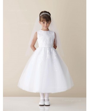 Girls Dress Style 0613618 Ivory Tea-length Lace Round A-line Dress in Choice of Colour
