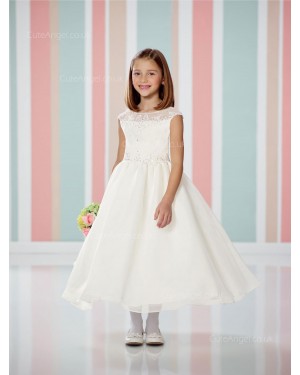 Girls Dress Style 0614118 Ivory Tea-length Beading Bateau A-line Dress in Choice of Colour