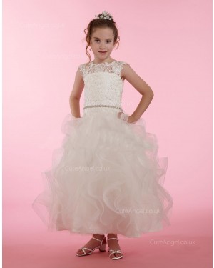 Girls Dress Style 0614518 Champagne Ankle Length Lace , Beading , Tiered Bateau A-line Dress in Choice of Colour