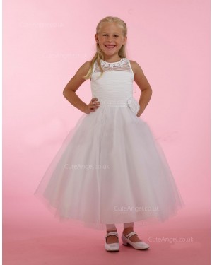 Girls Dress Style 0615018 Ivory Ankle Length Hand Made Flower Round A-line Dress in Choice of Colour