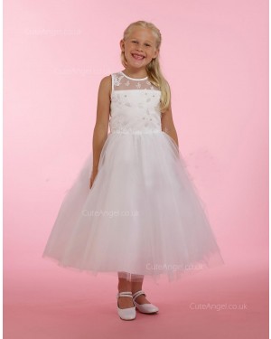Girls Dress Style 0615118 Ivory Ankle Length Lace , Beading Round A-line Dress in Choice of Colour