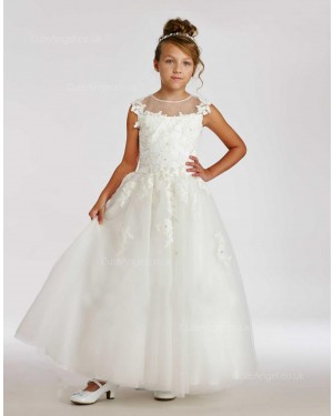 Girls Dress Style 0615518 Ivory Floor-length Lace , Beading Round A-line Dress in Choice of Colour
