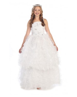 Girls Dress Style 0616718 White Floor-length Layers Bateau A-line Dress in Choice of Colour