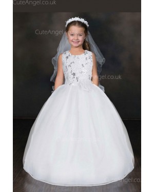 Girls Dress Style 0617218 Ivory Floor-length Applique Round A-line Dress in Choice of Colour