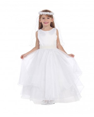 Girls Dress Style 0617318 Ivory Floor-length Belt Bateau A-line Dress in Choice of Colour