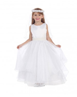 Girls Dress Style 0617318 Ivory Floor-length Belt Bateau A-line Dress in Choice of Colour