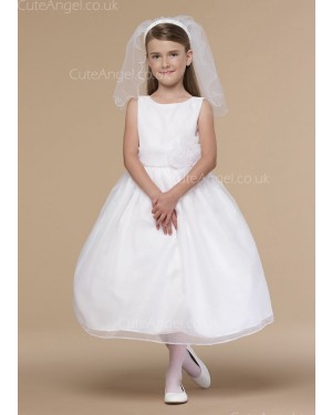 Girls Dress Style 0618518 Ivory Tea-length hand Made Flower Bateau A-line Dress in Choice of Colour