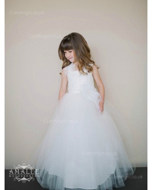 Girls Dress Style 0618818 White Floor-length Hand Made Flower Square A-line Dress in Choice of Colour