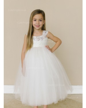 Girls Dress Style 0619118 Ivory Tea-length Beading Bateau A-line Dress in Choice of Colour