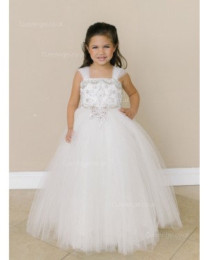 Girls Dress Style 0619218 Ivory Floor-length Beading Square A-line Dress in Choice of Colour