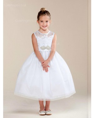 Girls Dress Style 0620118 Ivory Tea-length Beading Bateau A-line Dress in Choice of Colour