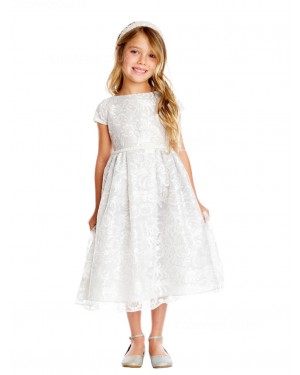 Girls Dress Style 0620618 Ivory Tea-length Belt Bateau A-line Dress in Choice of Colour