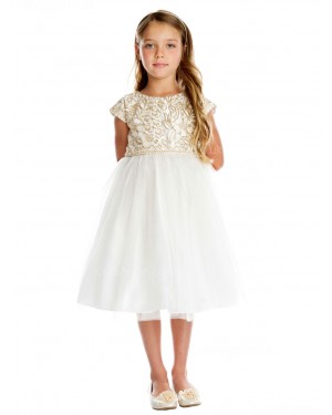 Girls Dress Style 0620818 Ivory Knee-Length Embroidery刺绣 Bateau A-line Dress in Choice of Colour