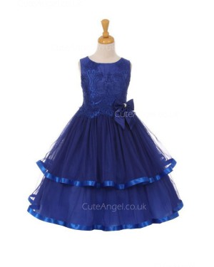 Girls Dress Style 0620918 Royal Blue Floor-length Hand Made Flower Bateau A-line Dress in Choice of Colour