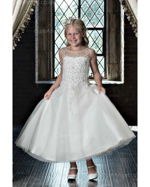 Girls Dress Style 0622918 Ivory Ankle Length Applique Bateau A-line Dress in Choice of Colour