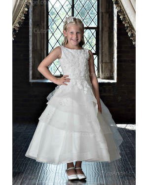 Girls Dress Style 0623118 Ivory Ankle Length Lace , Beading , Tiered Bateau A-line Dress in Choice of Colour