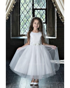 Girls Dress Style 0623518 Ivory Tea-length Beading , Hand Made Flower Bateau A-line Dress in Choice of Colour