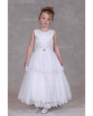 Girls Dress Style 0624818 Ivory Ankle Length Lace , Beading , Bowknot Bateau A-line Dress in Choice of Colour