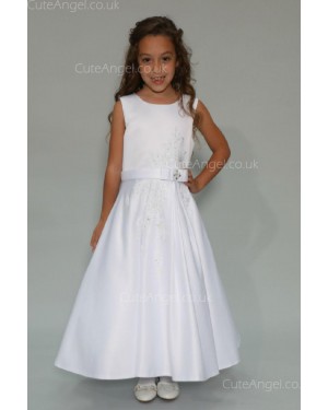 Girls Dress Style 0625118 Ivory Floor-length Applique Bateau A-line Dress in Choice of Colour