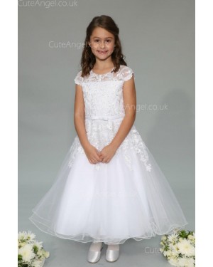 Girls Dress Style 0625418 White Ankle Length Lace Round A-line Dress in Choice of Colour