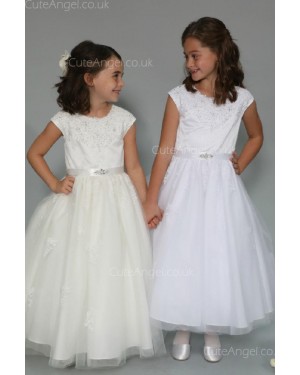 Girls Dress Style 0625818 White Floor-length Lace , Beading Bateau A-line Dress in Choice of Colour