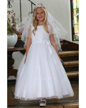 Girls Dress Style 062618 Ivory Floor-length Beading Bateau A-line Dress in Choice of Colour