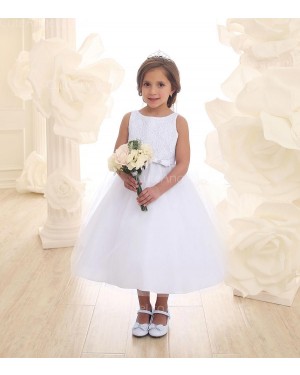 Girls Dress Style 0626218 Ivory Tea-length Lace Bateau A-line Dress in Choice of Colour