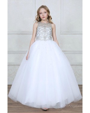 Girls Dress Style 0627218 White Floor-length Beading Bateau Ball Gown Dress in Choice of Colour