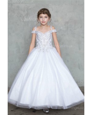 Girls Dress Style 0627418 Ivory Floor-length Beading V-neck A-line Dress in Choice of Colour