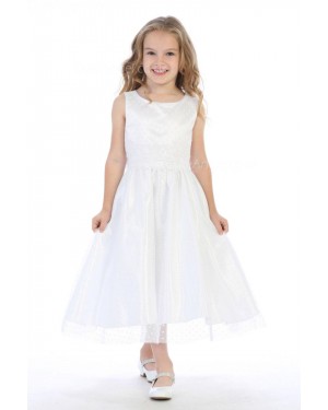 Girls Dress Style 063718 Ivory Tea-length  Bateau A-line Dress in Choice of Colour