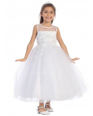 Girls Dress Style 064318 White Ankle Length Applique Round A-line Dress in Choice of Colour