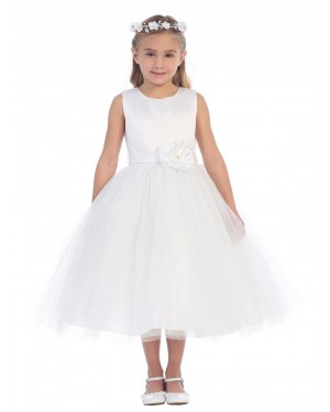 Girls Dress Style 064918 Ivory Tea-length hand Made Flower Bateau A-line Dress in Choice of Colour