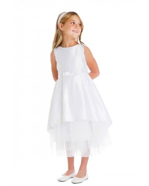 Girls Dress Style 066018 Ivory Tea-length Sash Bateau A-line Dress in Choice of Colour