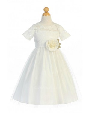 Girls Dress Style 066118 Ivory Floor-length hand Made Flower Bateau A-line Dress in Choice of Colour