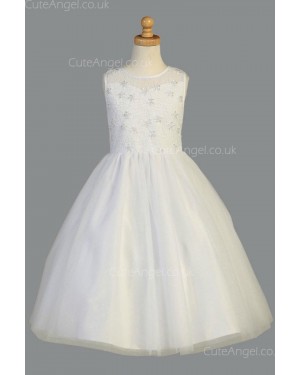 Girls Dress Style 068118 Ivory Floor-length Beading Bateau A-line Dress in Choice of Colour