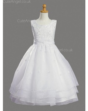 Girls Dress Style 068618 Ivory Floor-length Beading , Applique Bateau A-line Dress in Choice of Colour