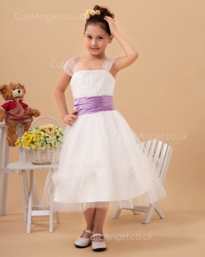 Budget Celebrity Ivory Tea-length A-line First Communion / Flower Girl Dress