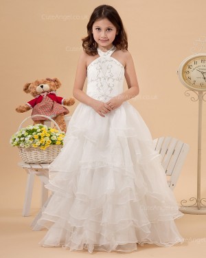 Designer Celebrity Vintage Ivory Sweep A-line First Communion / Flower Girl Dress