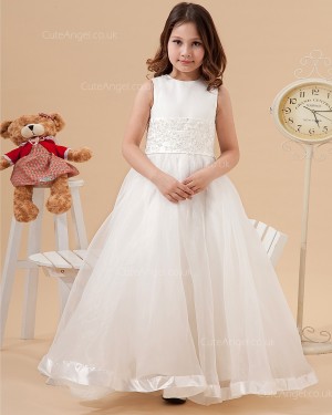 Girls Ivory Floor-length A-line First Communion / Flower Girl Dress