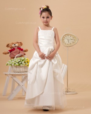 Ivory Applique Organza Bateau Collar A-line Flower Girl Dress