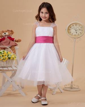 Online White Tea-length A-line First Communion / Flower Girl Dress