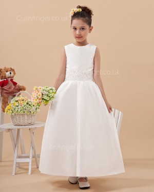 Vintage Discount Ivory Ankle Length A-line First Communion / Flower Girl Dress