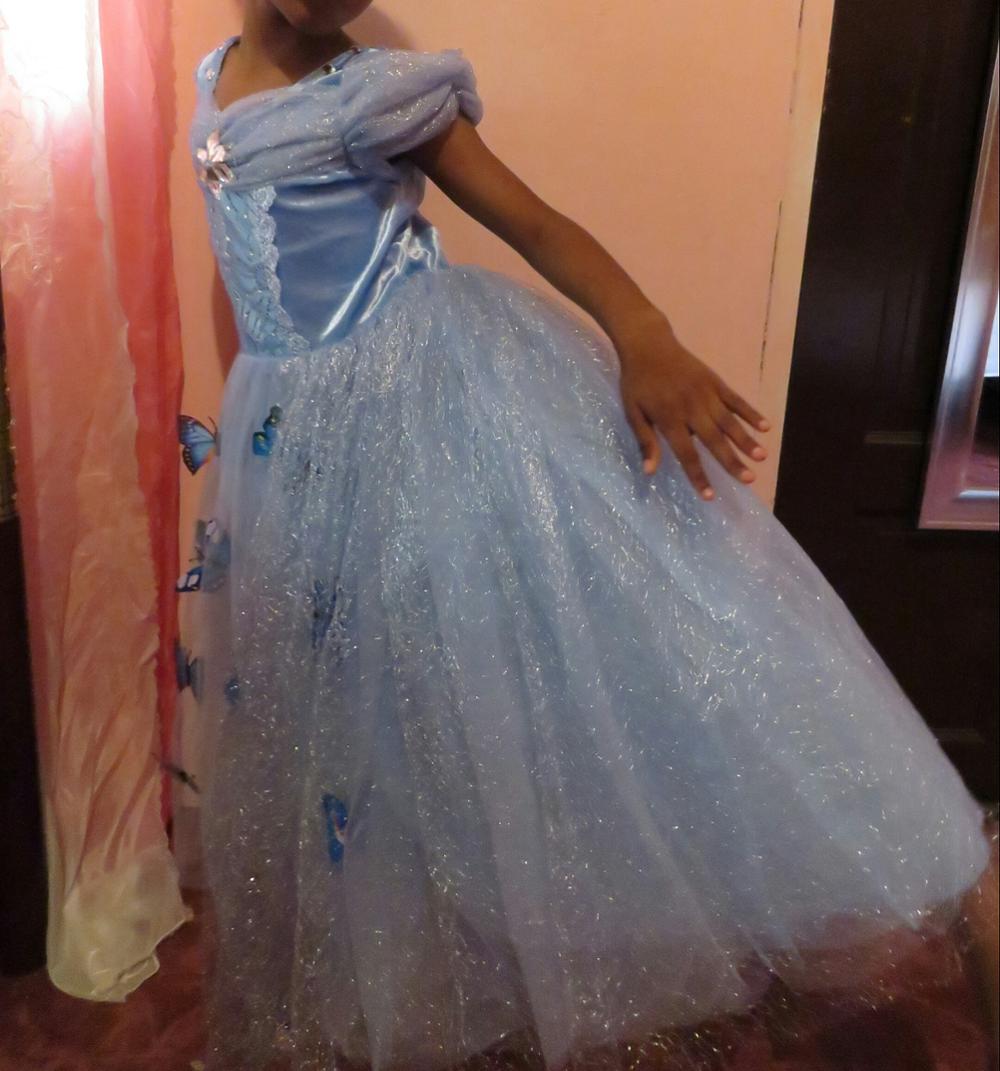 Halloween Blue Girls's Dress Cinderella Long Sleeve Princess Dress Girl Autumn Ice Romance Performance Costume Dress