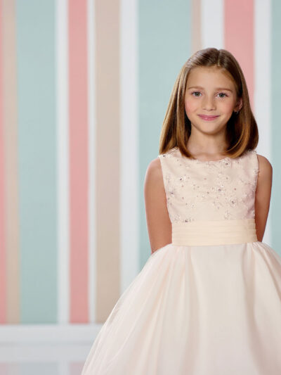 Girls Dress Style 060118 Pearl Pink Tea-length Lace Bateau A-line Dress in Choice of Colour