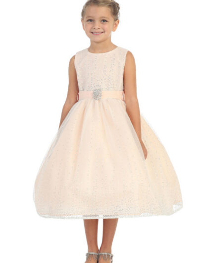 Girls Dress Style 060218 Pearl Pink Tea-length Sequin , Beading Bateau A-line Dress in Choice of Colour