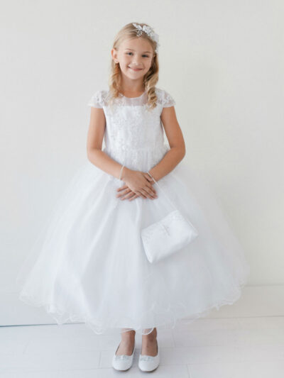 Girls Dress Style 060618 White Ankle Length Lace Round A-line Dress in Choice of Colour