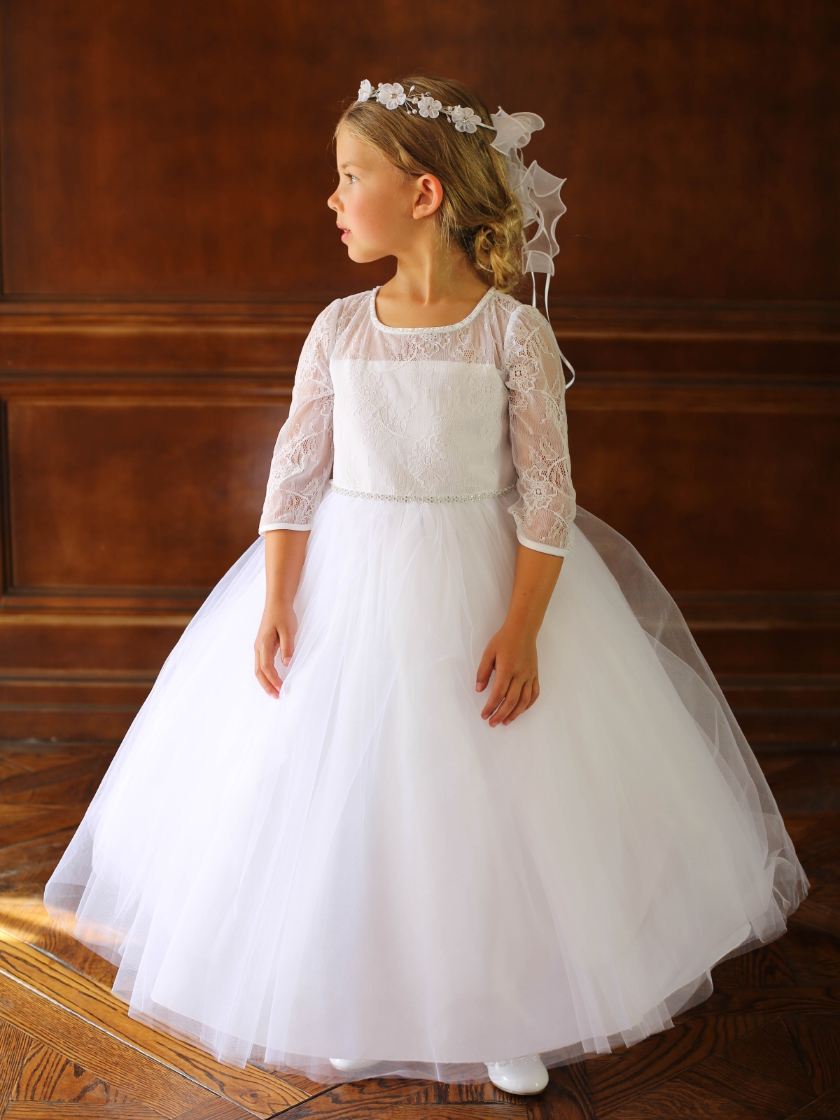 Girls Dress Style 060918 White Floor-length Beading Bateau A-line Dress in Choice of Colour