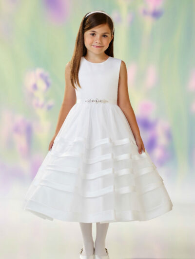 Girls Dress Style 0610018 Ivory Tea-length Beading Round A-line Dress in Choice of Colour